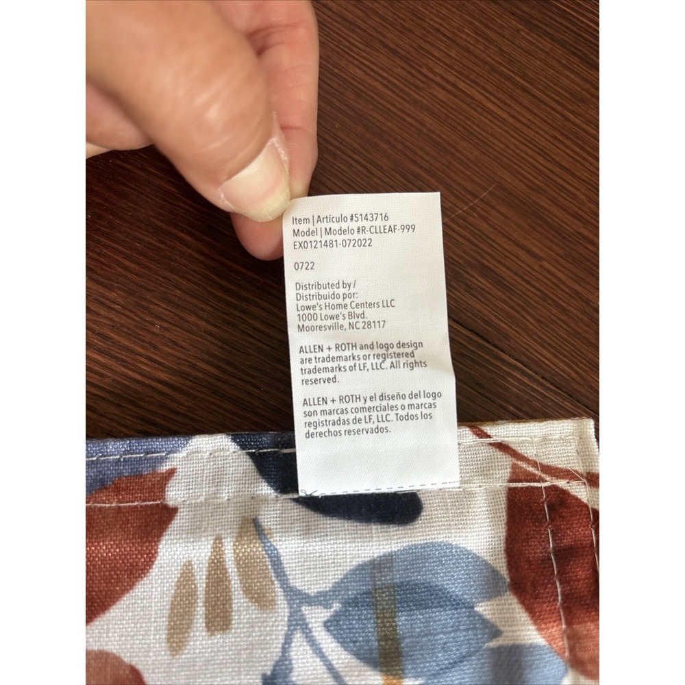 Allen + Roth Fall Floral With Blue 14"x72" Table Runner New Model R-CLLEAF-999 - Picture 5 of 5